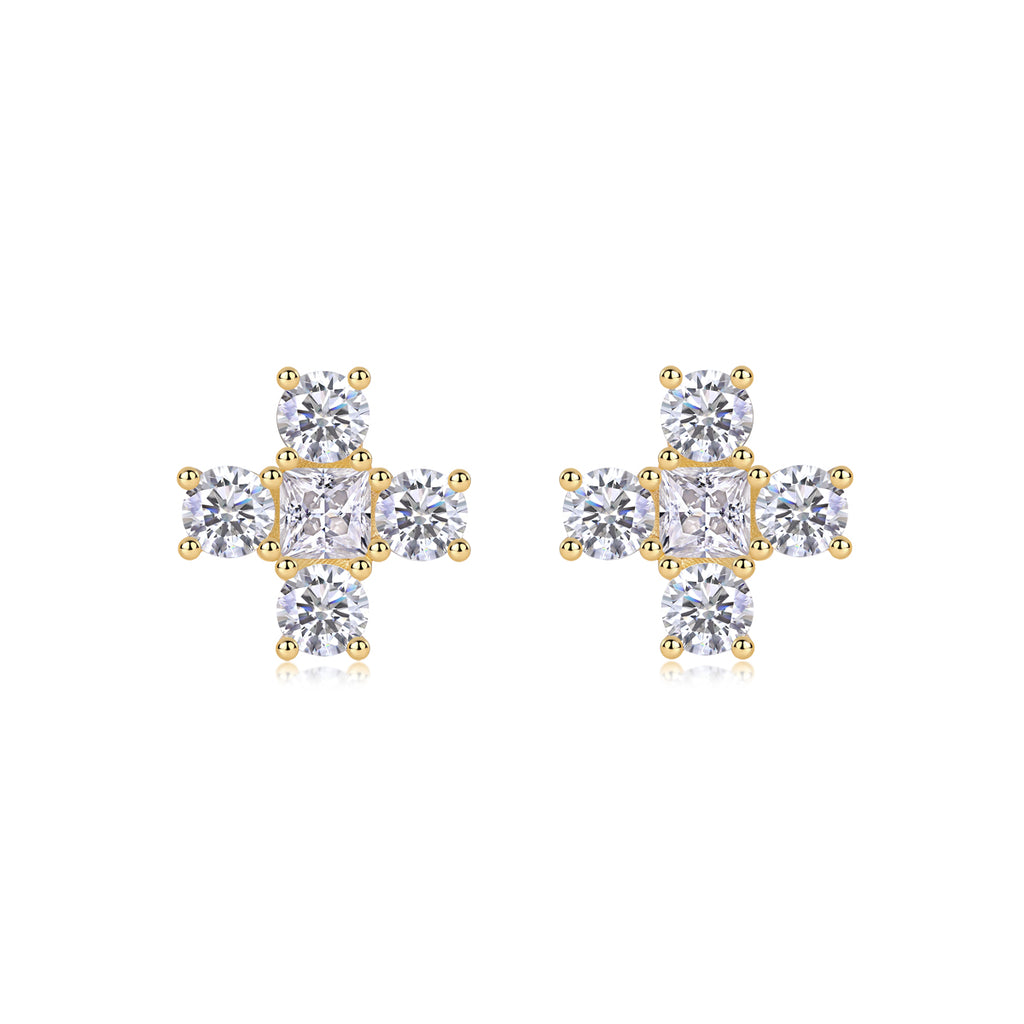 Holy Crystal - Set With Top-quality Moissanite, Luxurious And Fashionable Light Luxury Jewelry, Silver Stud Earrings, S925 Silver Plated With Gold