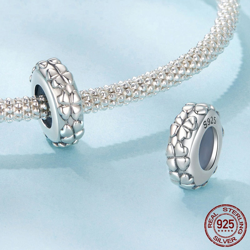 Four-Leaf Clover Silicone Positioning Bracelet Spacer S925 Sterling Silver Beads