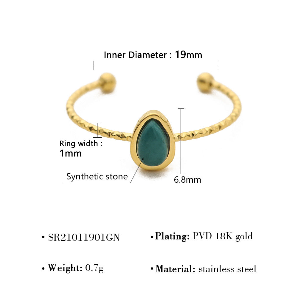 Womens French Retro-Style Natural Malachite Titanium Steel Ring