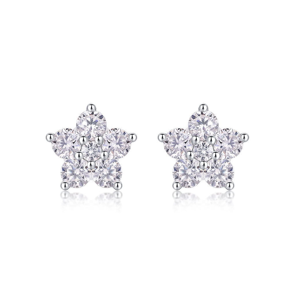 Paris Flower - Earrings Set With Top-quality Moissanite S925, Silver And Platinum-plated Stud Earrings, A Fashionable And Trendy Accessory That Can Be Tested With A Diamond Pen