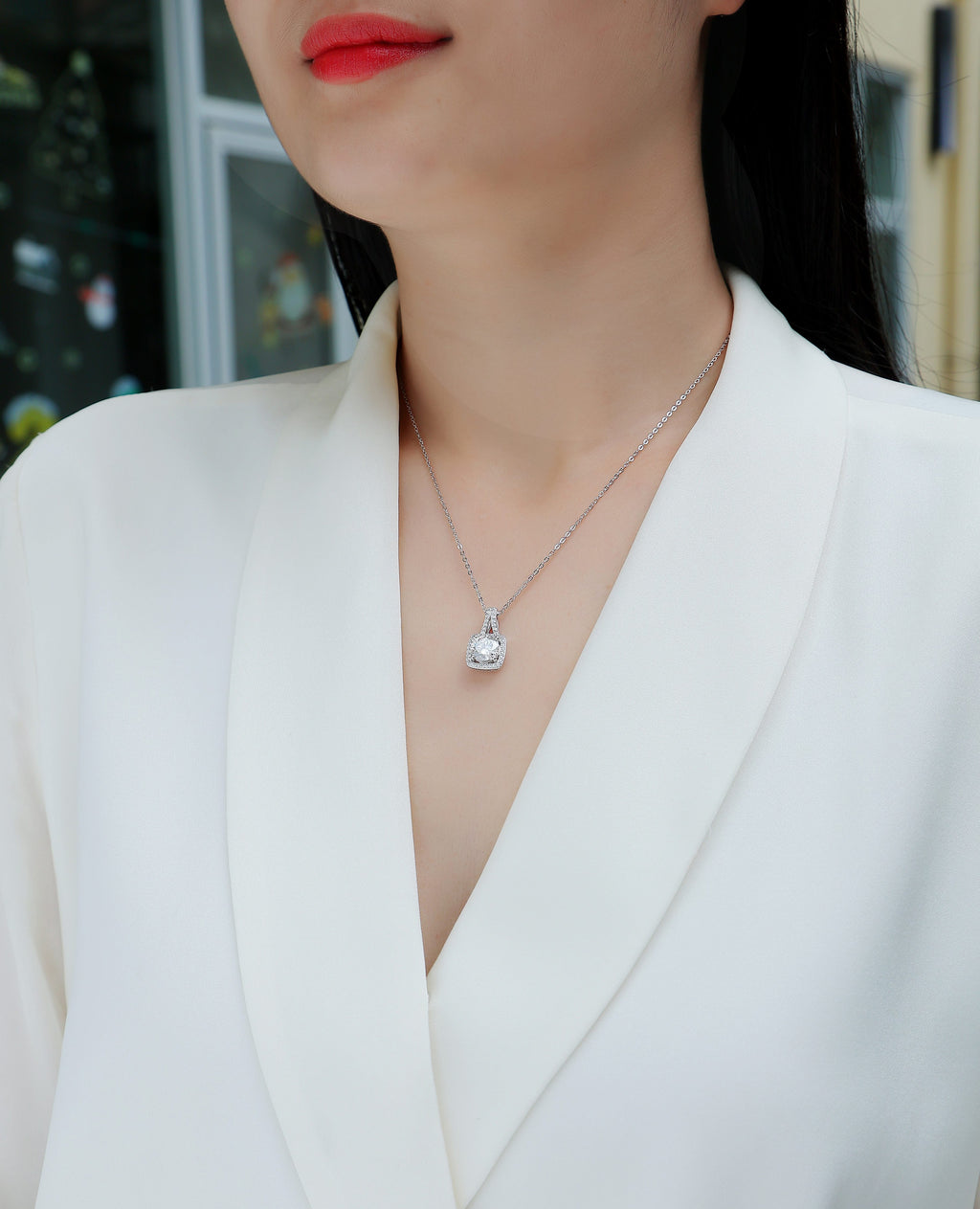 Small Square Diamond - Set With Top-quality Moissanite, Fashionable And Light Luxury Jewelry, Silver Pendant Necklace S925, Silver-plated Platinum