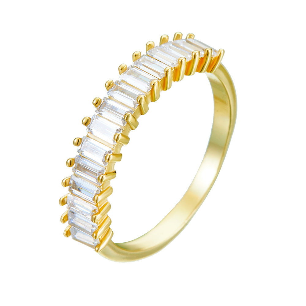 New Women's 925 Sterling Silver Rectangular Zircon Ring