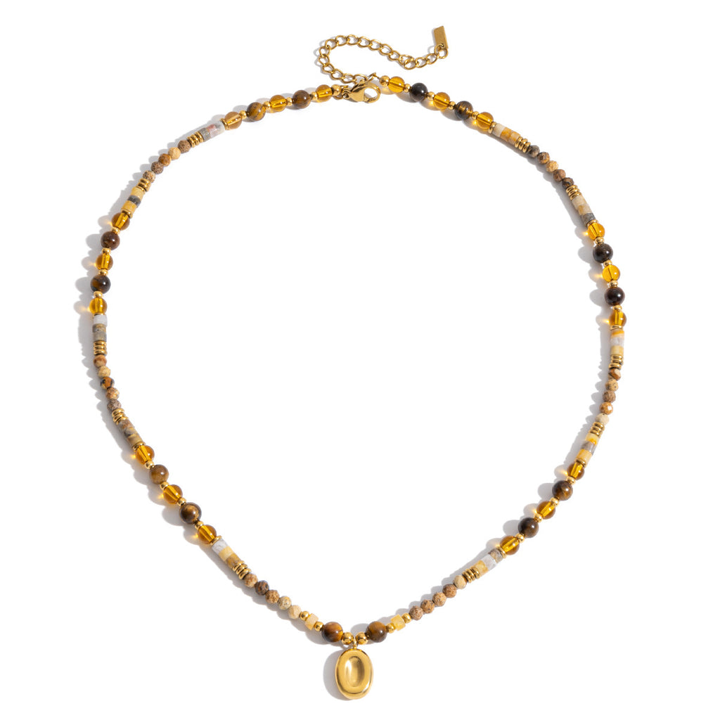 Tigers Eye Natural Stone Glass Crystal Beaded Necklace