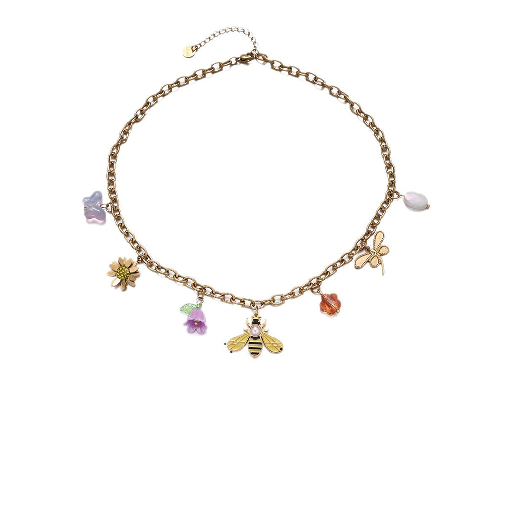 Exquisite Bee Dragonfly Multiple Pendant Titanium Steel Necklace
