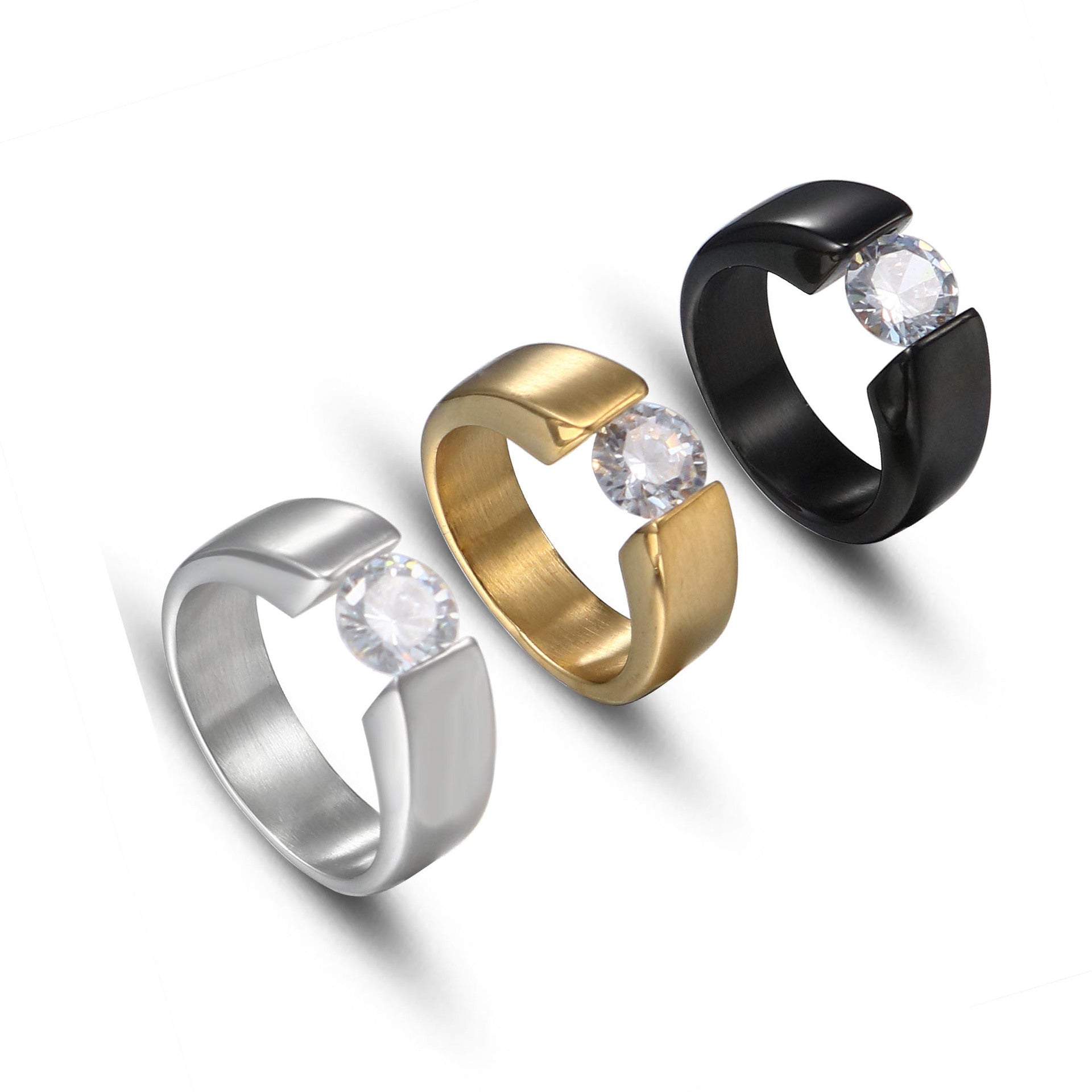 Fashionable Diamond-Encrusted Titanium Steel Minimalist Men's Ring