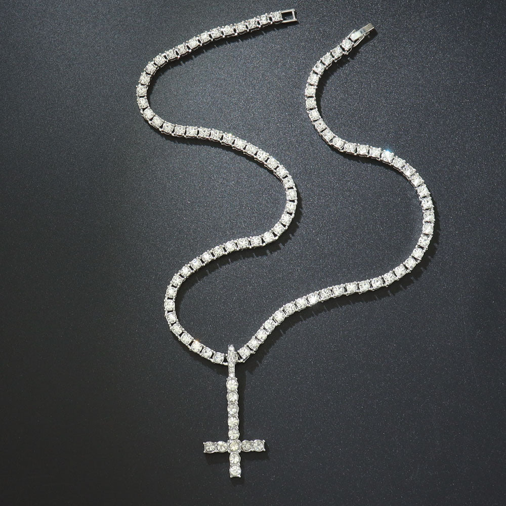 Fully Diamond Encrusted Inverted Cross Pendant