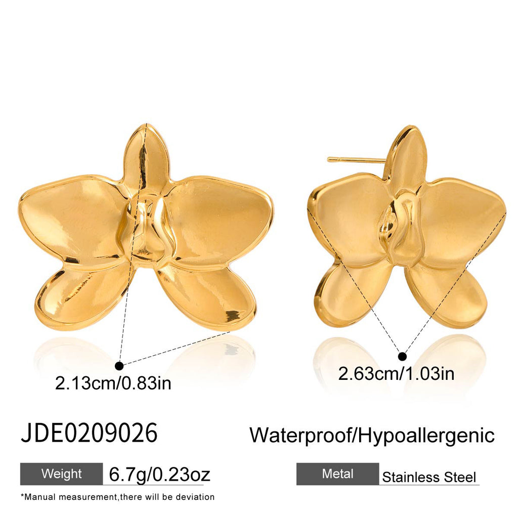 Classic Minimalist Stainless Steel Orchid Earrings With A Chic Butterfly Design
