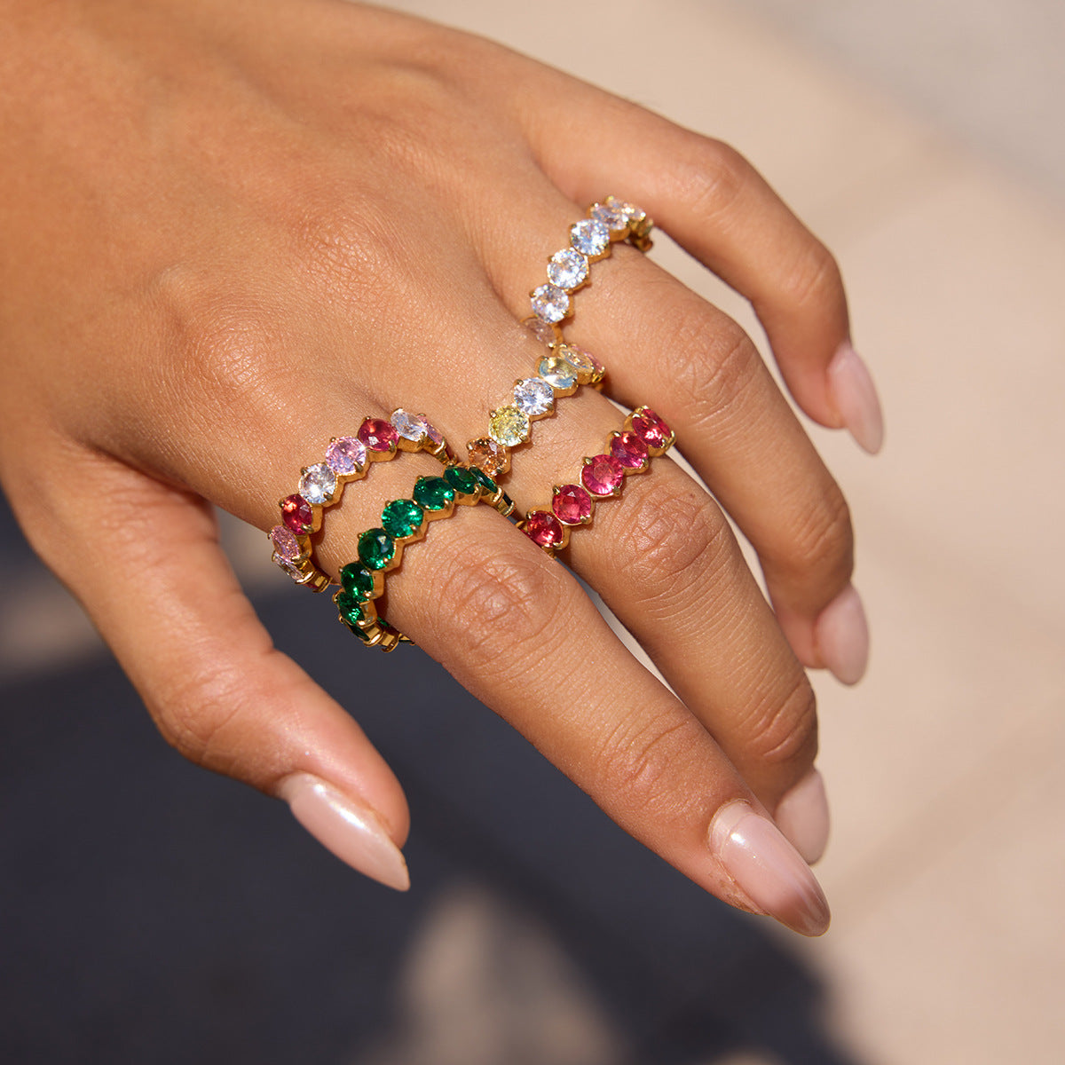 Stylish Lightweight Stainless Steel Ring With A Colorful Round Zircon Design