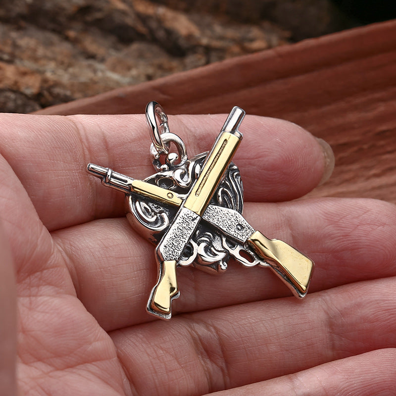 Exquisite And Domineering Dual Gun Heart-shaped 925 Sterling Silver Pendant