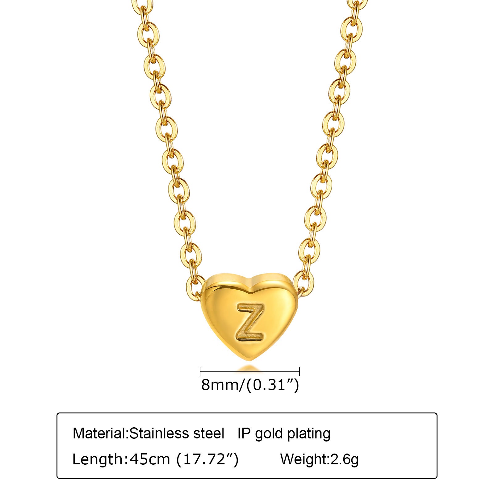 Stainless Steel 26-letter Heart Necklace