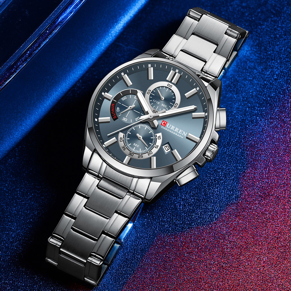 Men's Steel Strap Watch Waterproof Six-pin Timing