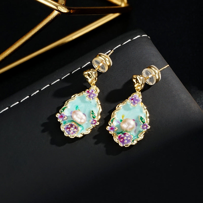 Colorful Fashion Retro Oil Painting Style New Chinese Style Earrings