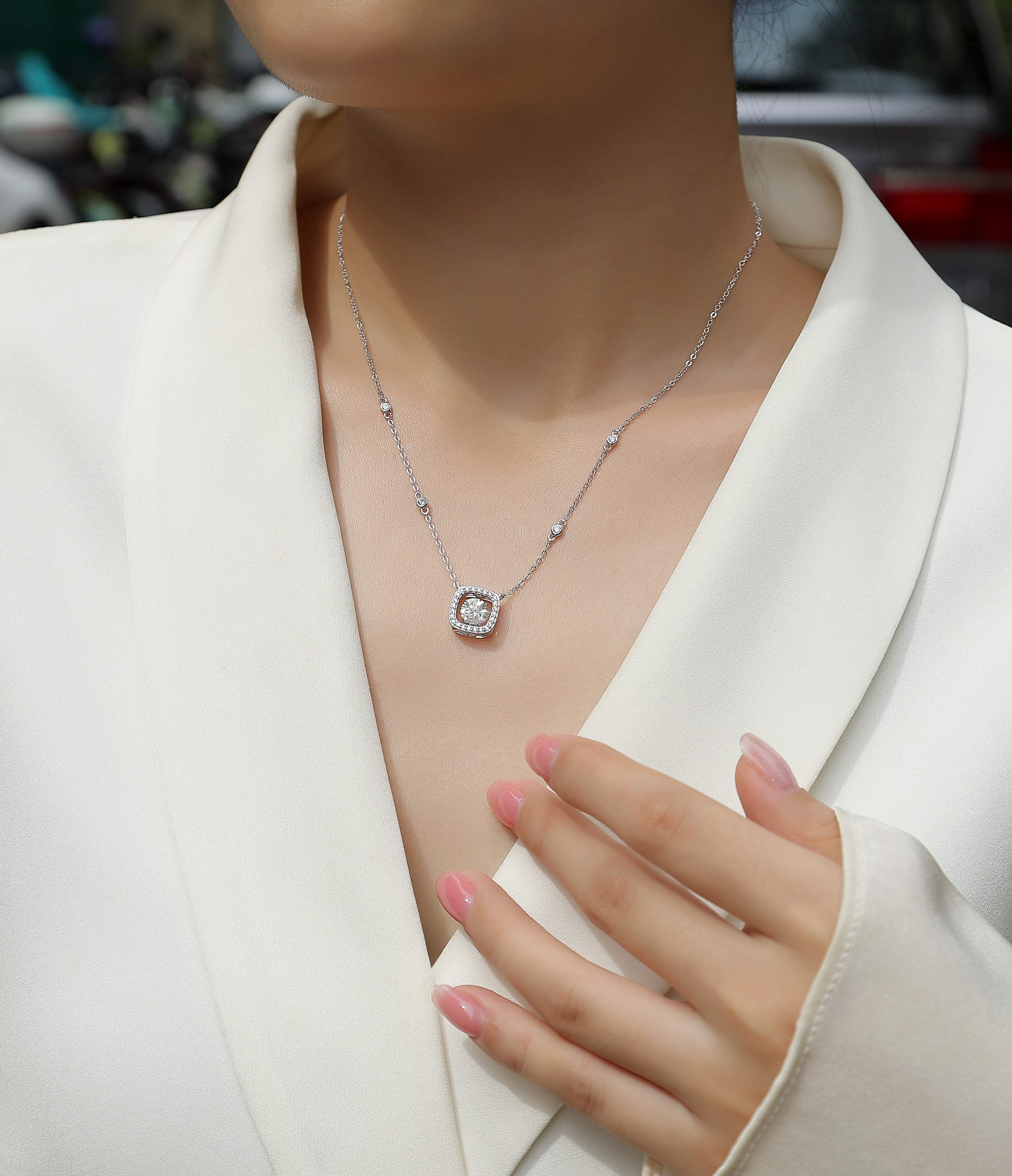 Sweet - Set With Top-quality Moissanite, Fashionable And Light Luxury Jewelry, Silver Pendant Necklace S925, Silver-plated Platinum