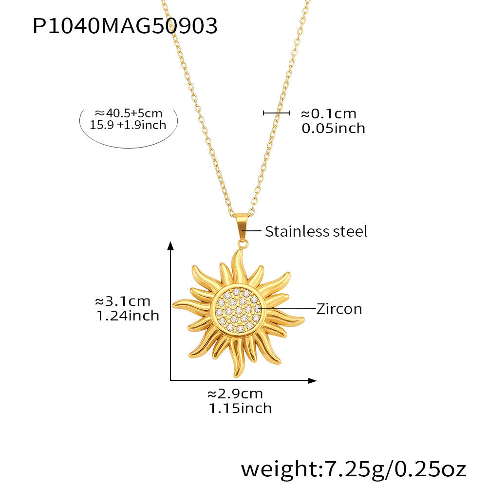 Stainless Steel Sunflower Pendant Necklace