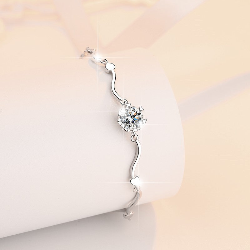 Simple Womens 1-Carat Moissanite Snowflake Bracelet In Sterling Silver