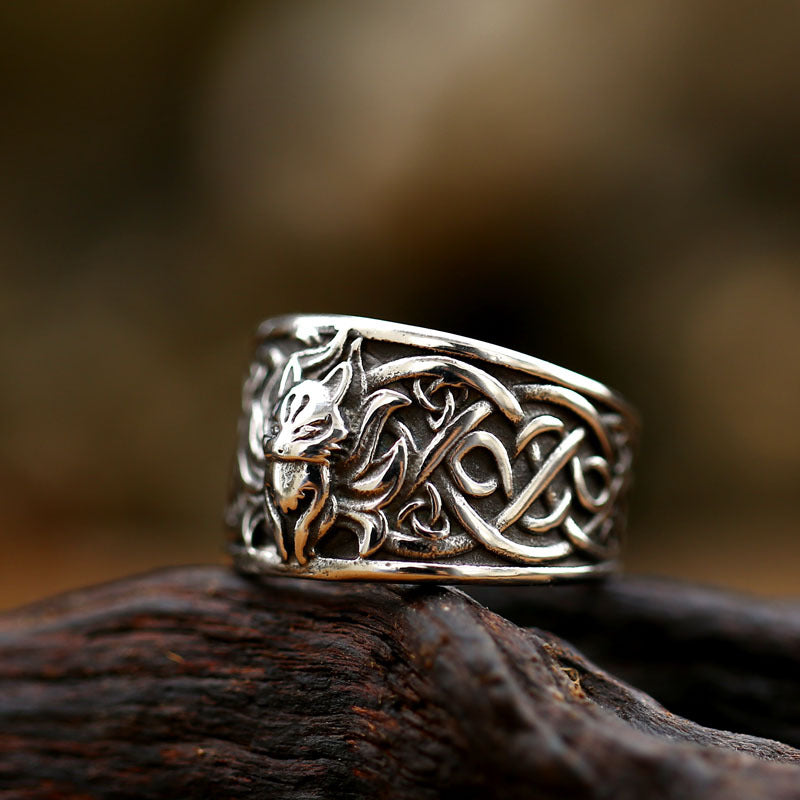 Mens Retro Stainless Steel Fox Ring
