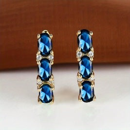 Womens French-Style Light-Luxury Gold Three-Row Oval Diamond Earrings