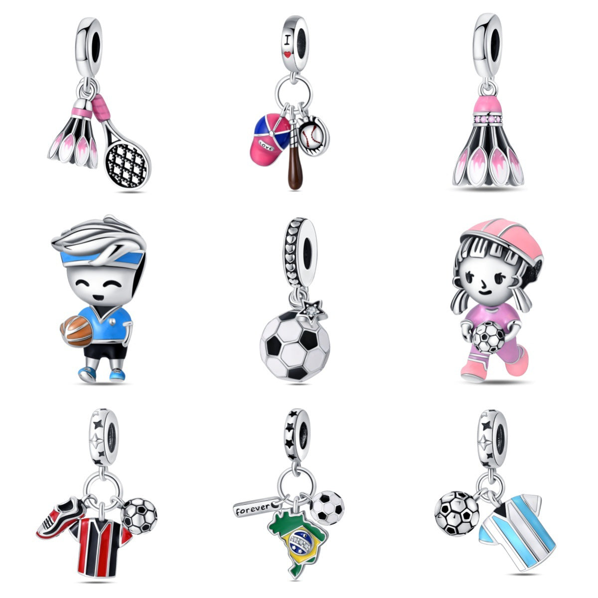 925 Silver Plated Copper Charm Beads For Sports Fitness And Soccer DIY Jewelry Accessories For Bracelets
