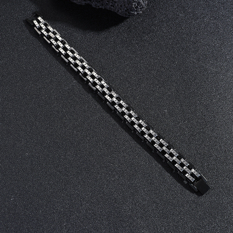 Mens Titanium Steel Flat Triple-Row Watch Strap Bracelet