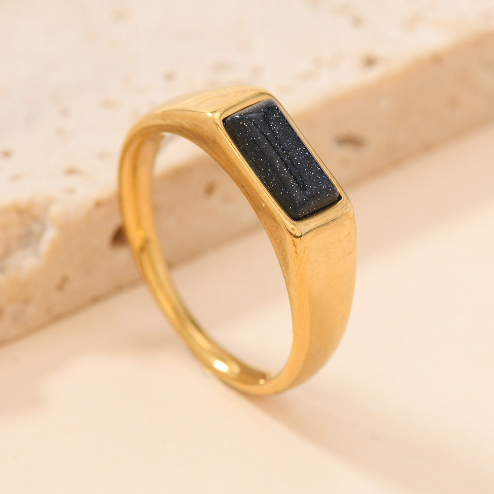 Stainless Steel Rectangular Natural Stone Ring