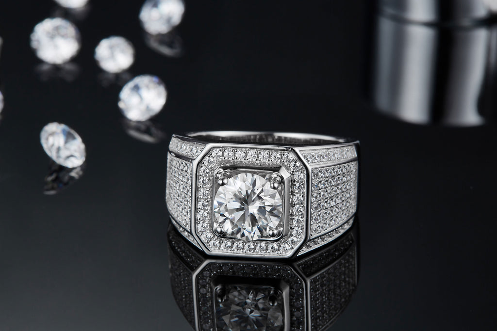 Men's 1-carat Luxury And Fashionable Light Luxury Jewelry Silver Ring Set With Top-quality Moissanite, S925 Silver-plated Platinum