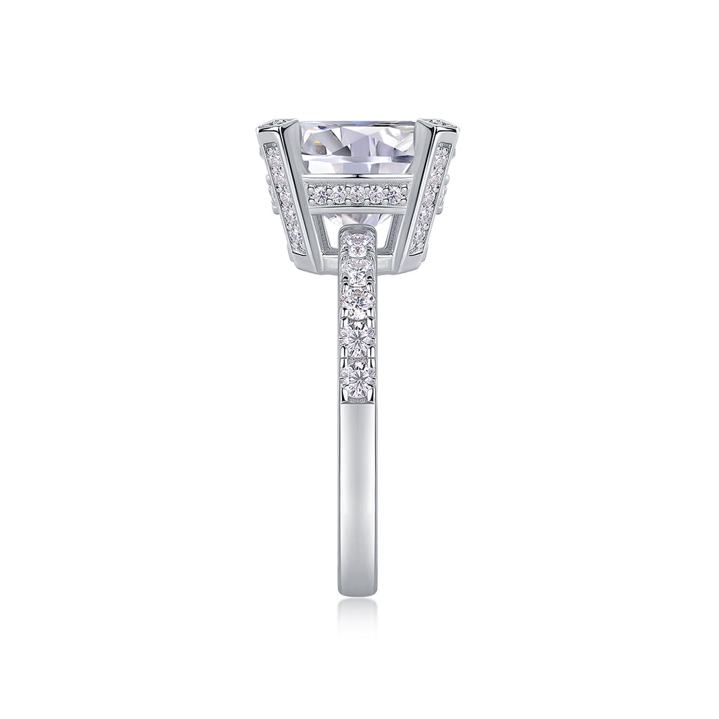 Radiant - Set With 5-carat Top-quality Moissan S925 Silver And Gold-plated Diamond Wedding Ring. The Ring Can Be Inspected With A Diamond Pen