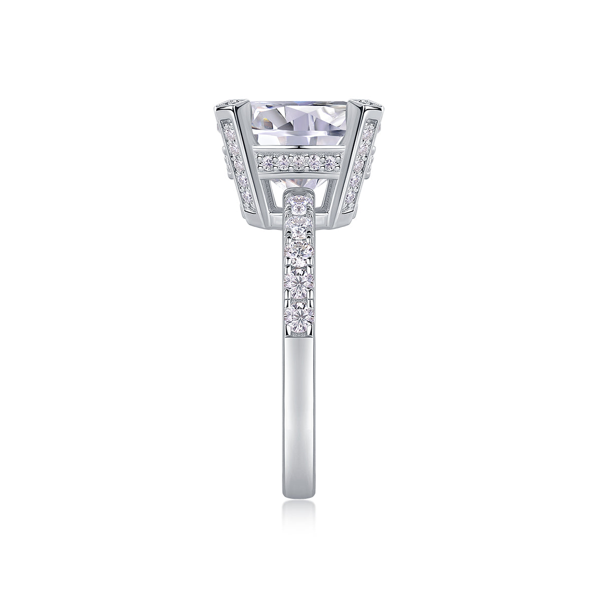 Radiant - Set With 5-carat Top-quality Moissan S925 Silver And Gold-plated Diamond Wedding Ring. The Ring Can Be Inspected With A Diamond Pen