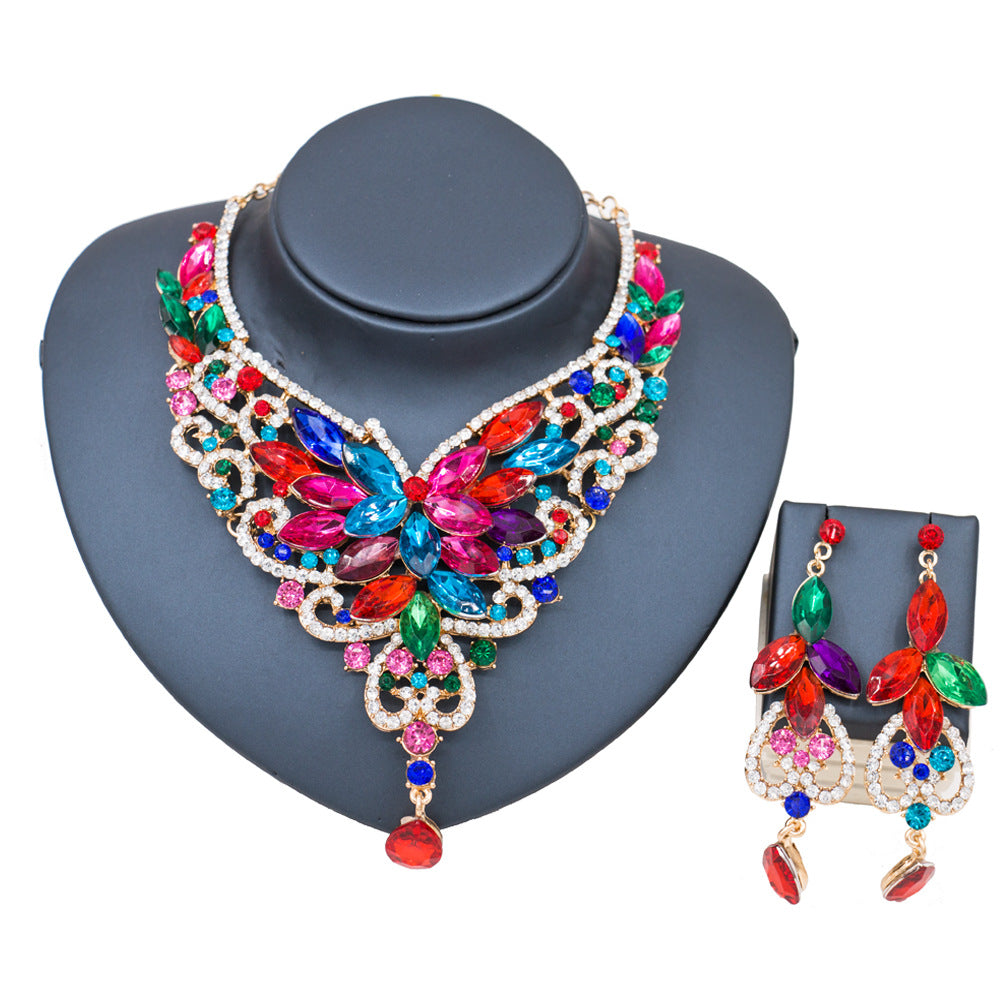 Speed selling explosion, African, European and American color exaggerated bride necklace earrings set of alloy manufacturers
