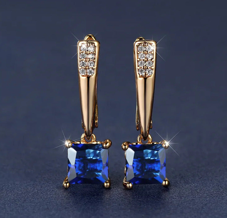 Champagne Gold Geometric Square Black Diamond Ear Clips Light Luxury Earrings