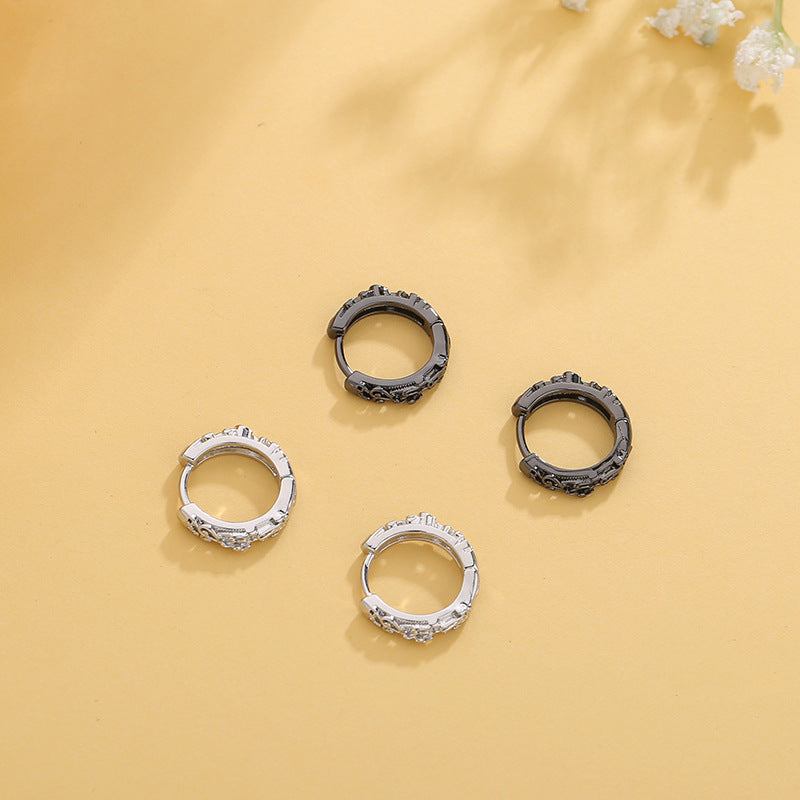Simple Versatile Black And White Hollow-out Hoop Earrings For Women