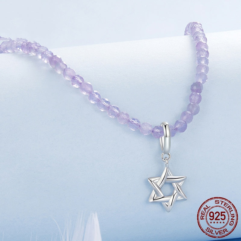 925 Sterling Silver White Gold Plated Six-pointed Star Pendant