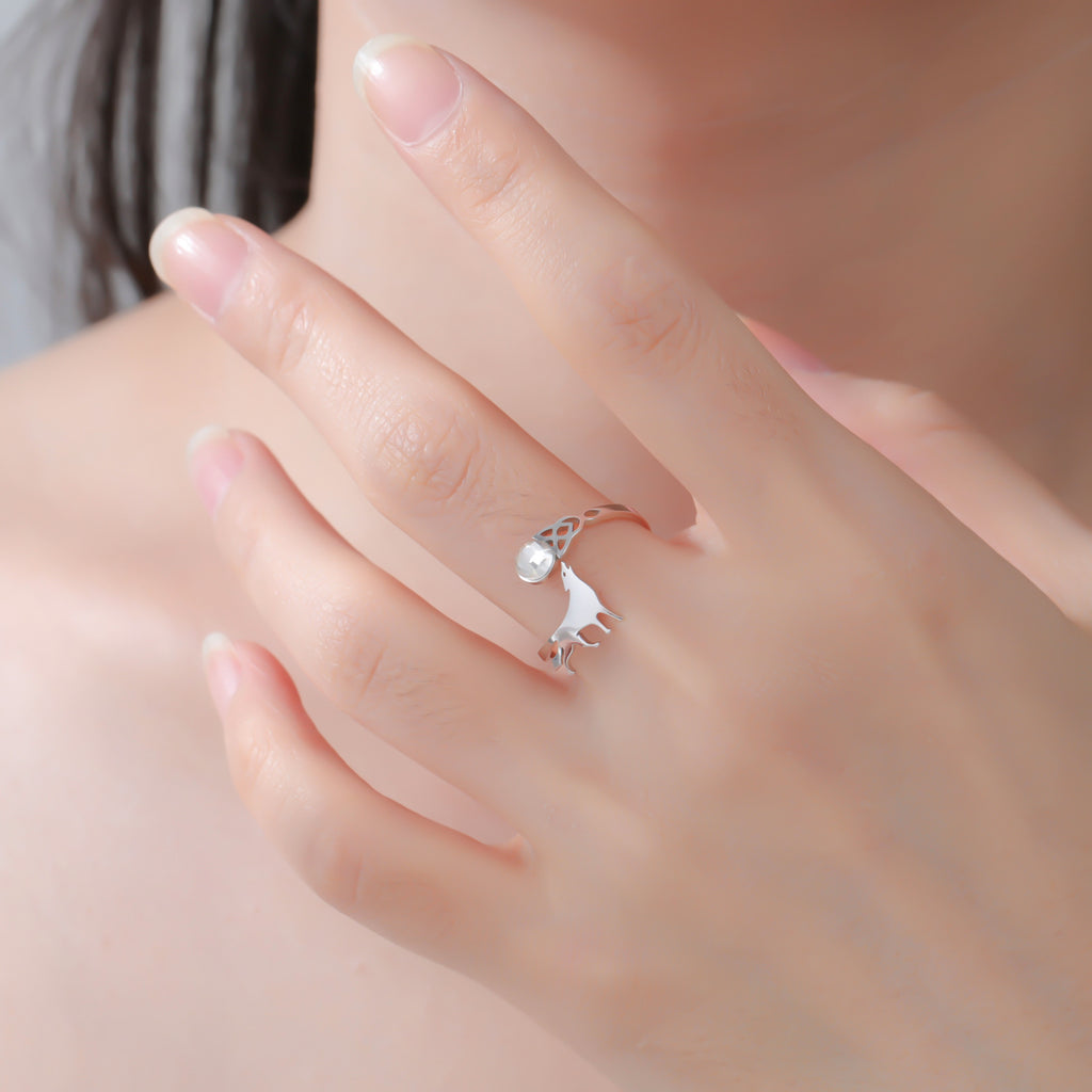 Micro-inlaid Zircon Water-drop Phoenix And Wolf Open Ring