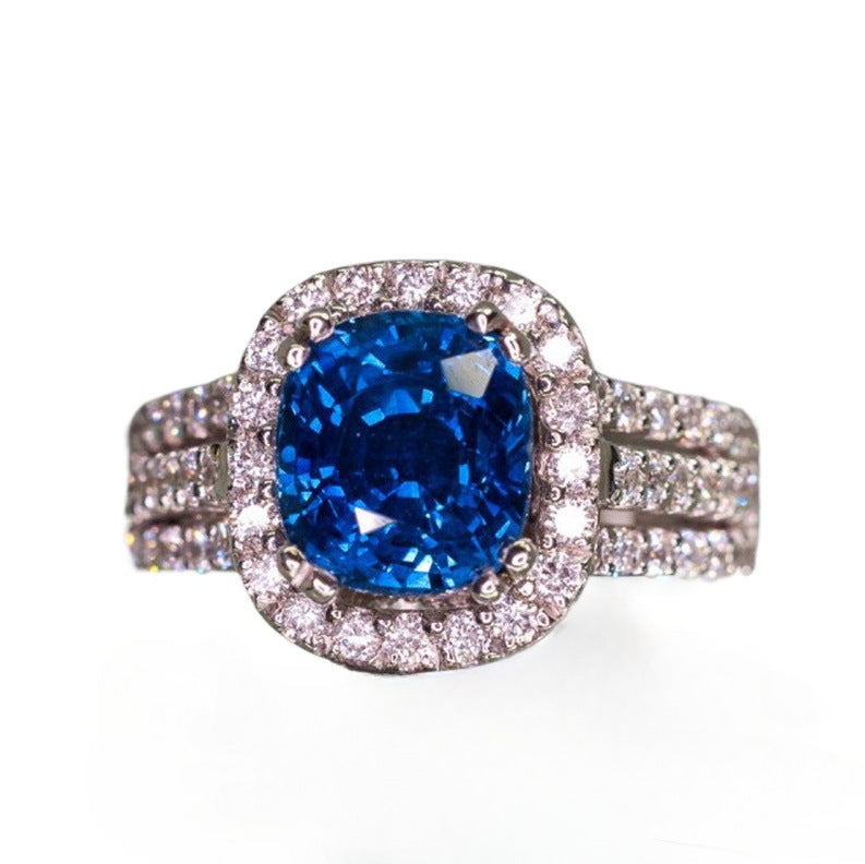 Luxury Womens Ring With Copper Inlay And Blue Zircon