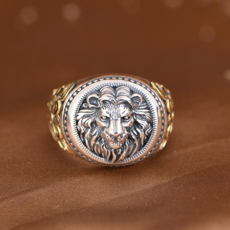 Men's Retro Gold Wisteria Lion Ring