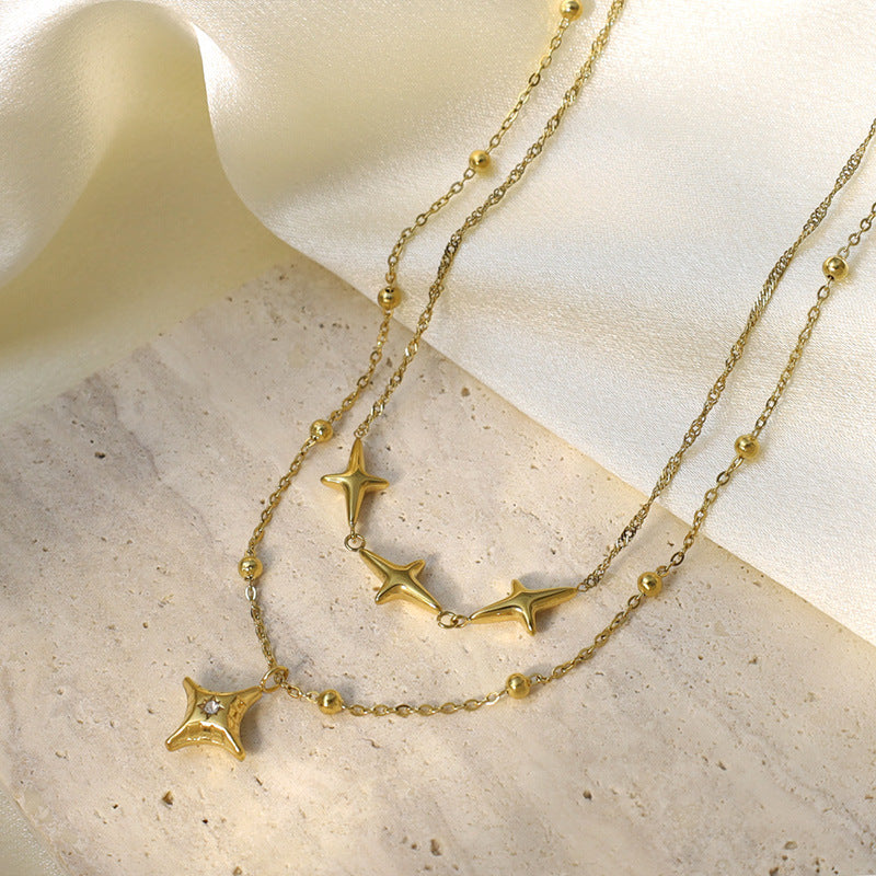 Womens Stylish Double-Layer Stainless Steel Necklace