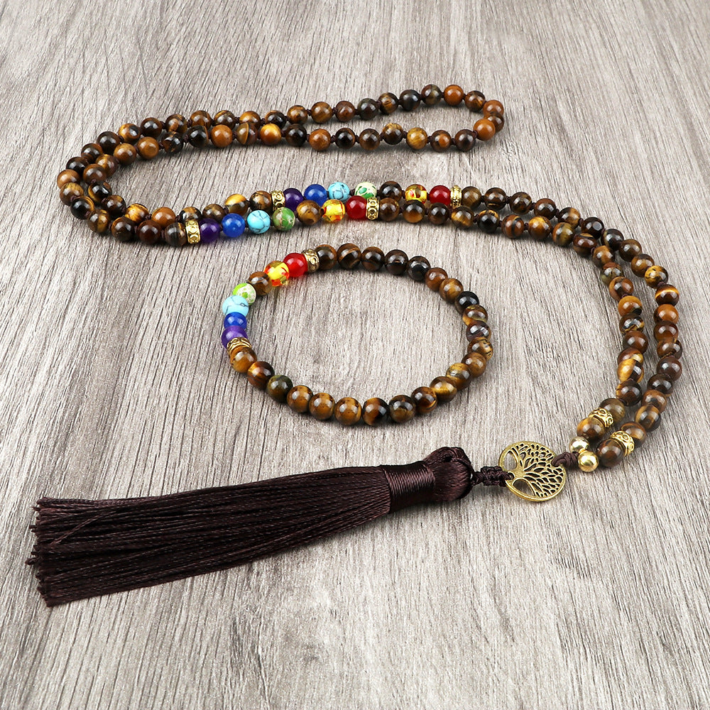 Knotted Tassel Necklace With Alloy Pendant And Hand Cord