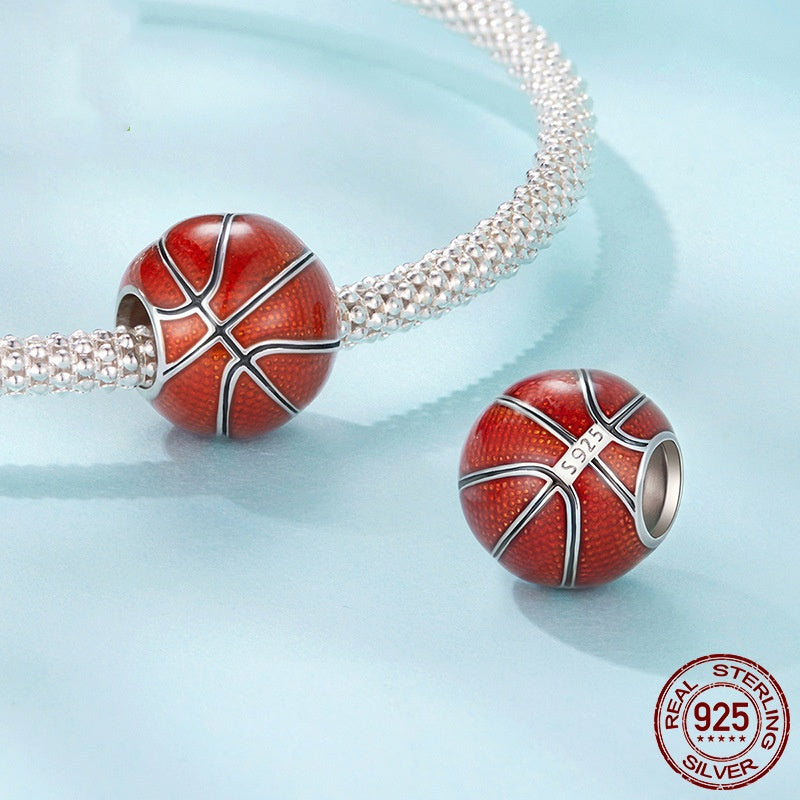 S925 Sterling Silver Basketball Scattered Beads Diy Bracelet Accessories