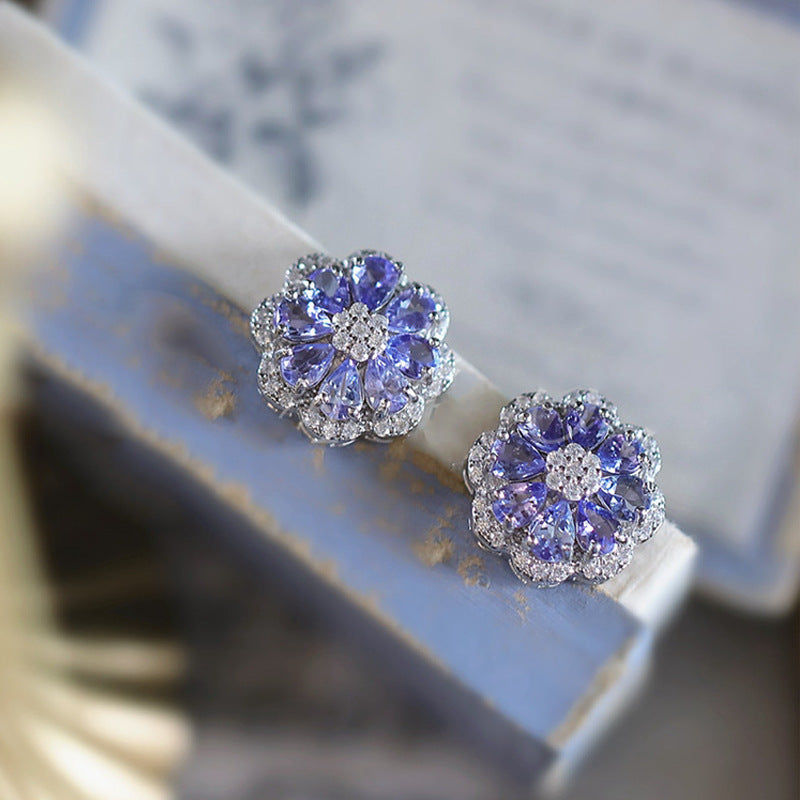 Non-fading Elegant Natural Tanzanite Sterling Silver Stud Earrings