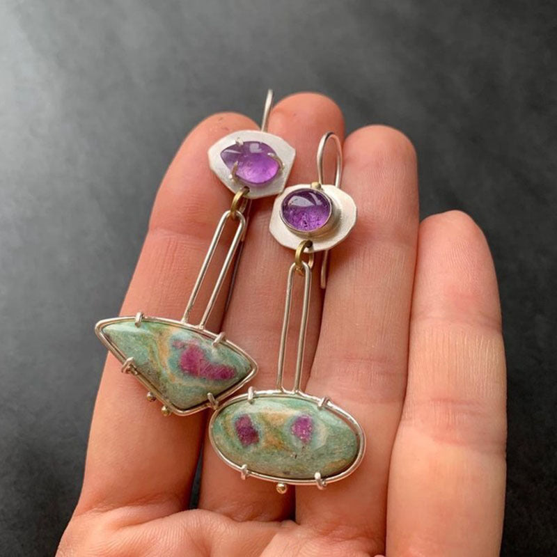 Elegant And Chic Geometric Enamel Colorful Glass Statement Earrings