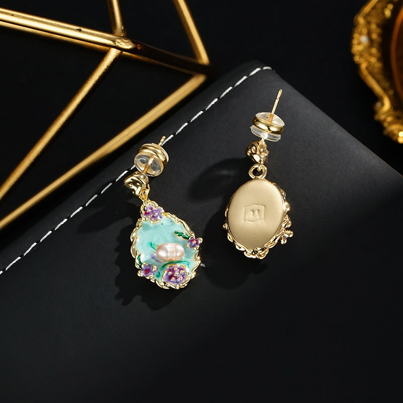 Colorful Fashion Retro Oil Painting Style New Chinese Style Earrings