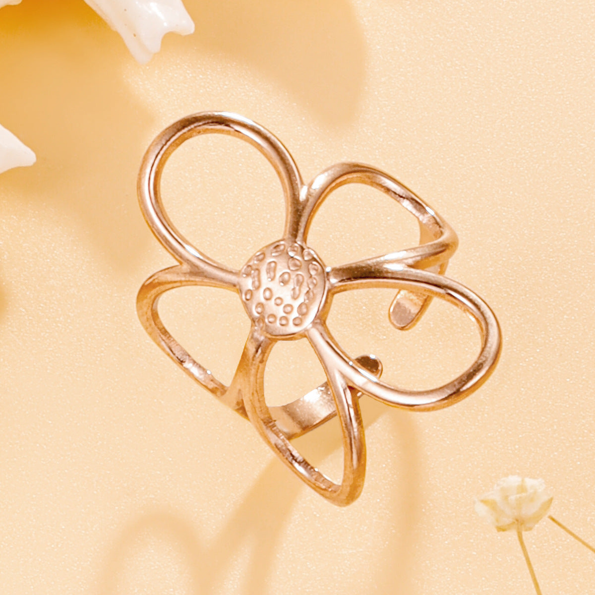 Stylish Versatile Hollow Flower Open Stainless Steel Ring