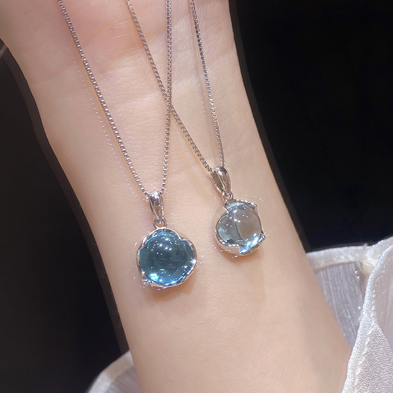 Aquamarine Crystal Necklace For Women A Niche Delicate Collar-style Chain