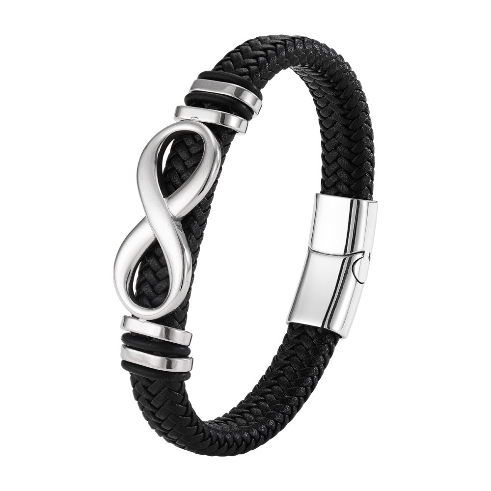 European And American-style Woven Stainless Steel Leather Bracelet