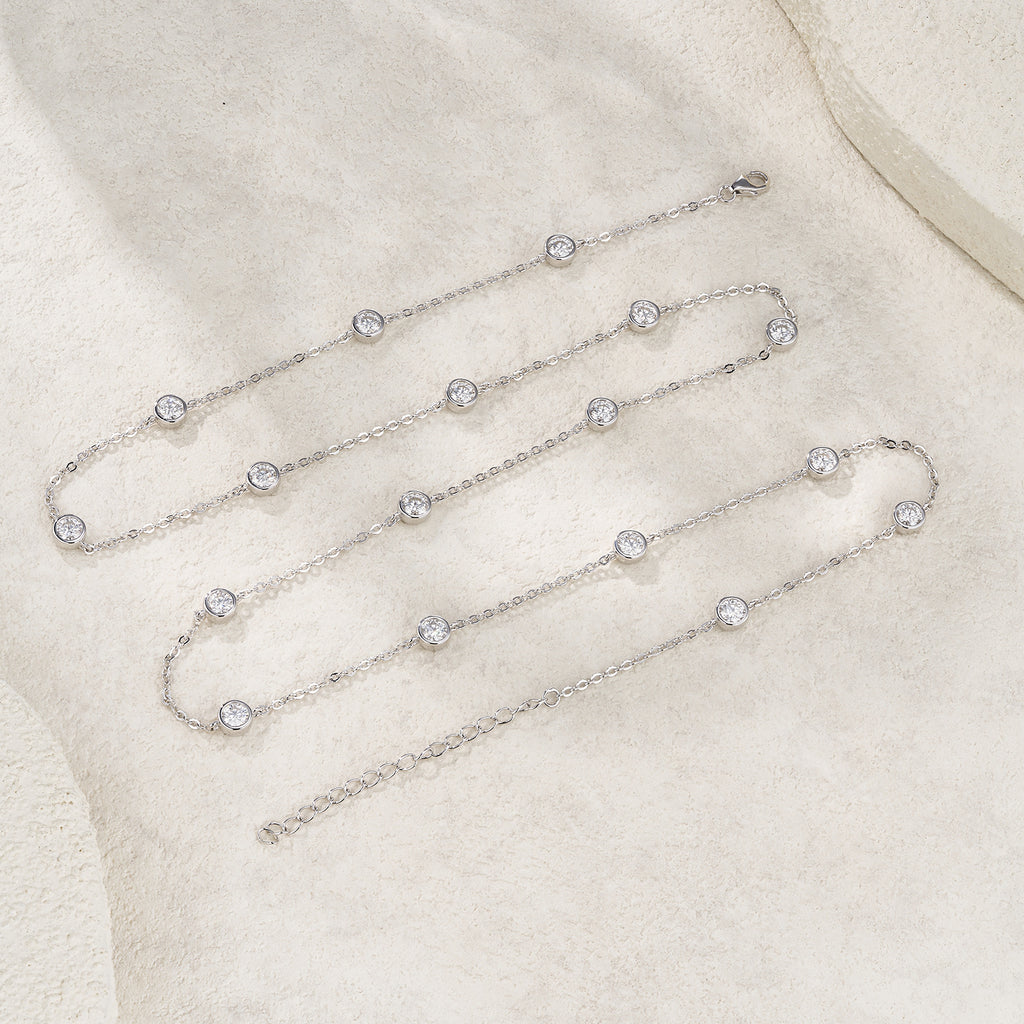 Silver Moissanite Minimalist Design Light-luxury Tassel Clavicle Necklace