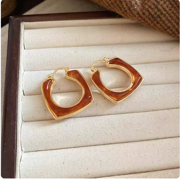 Sophisticated Silver Geometric Irregular Resin Heart Earrings