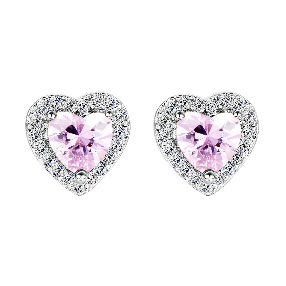 Heart-shaped Zircon Stud Earrings For Women