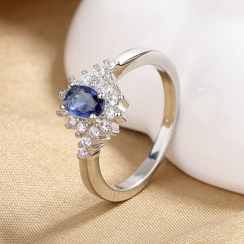Stylish Geometric Ring With A Luxe Vibe Featuring A Micro-paved Oval Blue Zircon