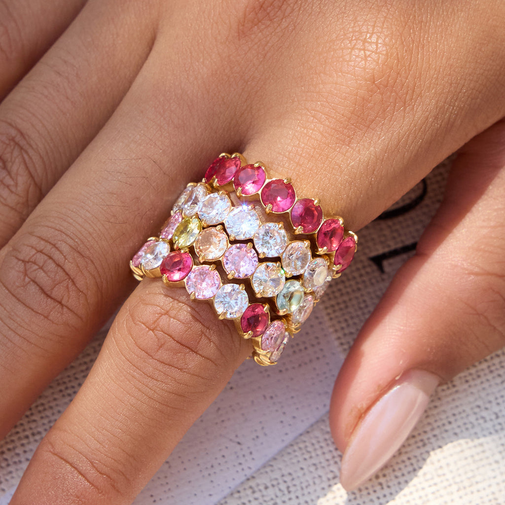 Stylish Lightweight Stainless Steel Ring With A Colorful Round Zircon Design