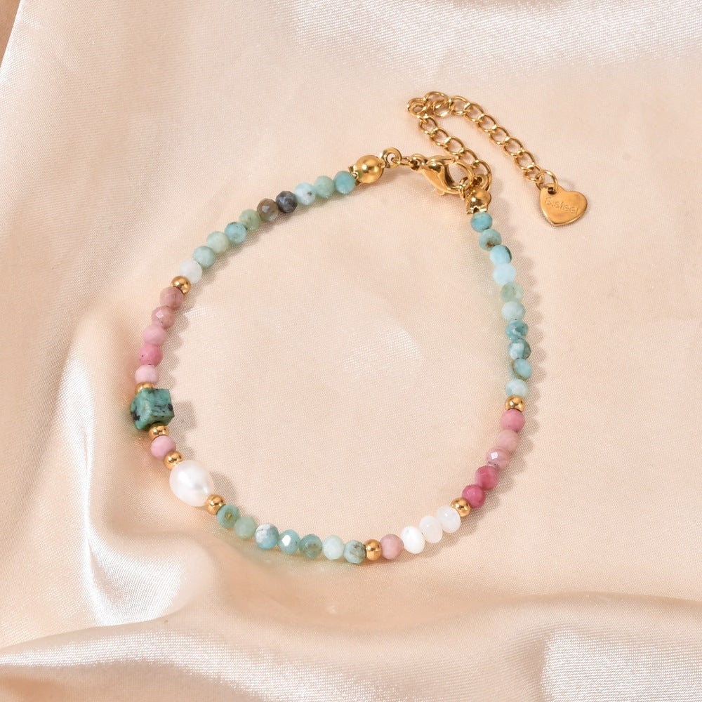 Glass Crystal And Colorful Natural Stone Bead Bracelet