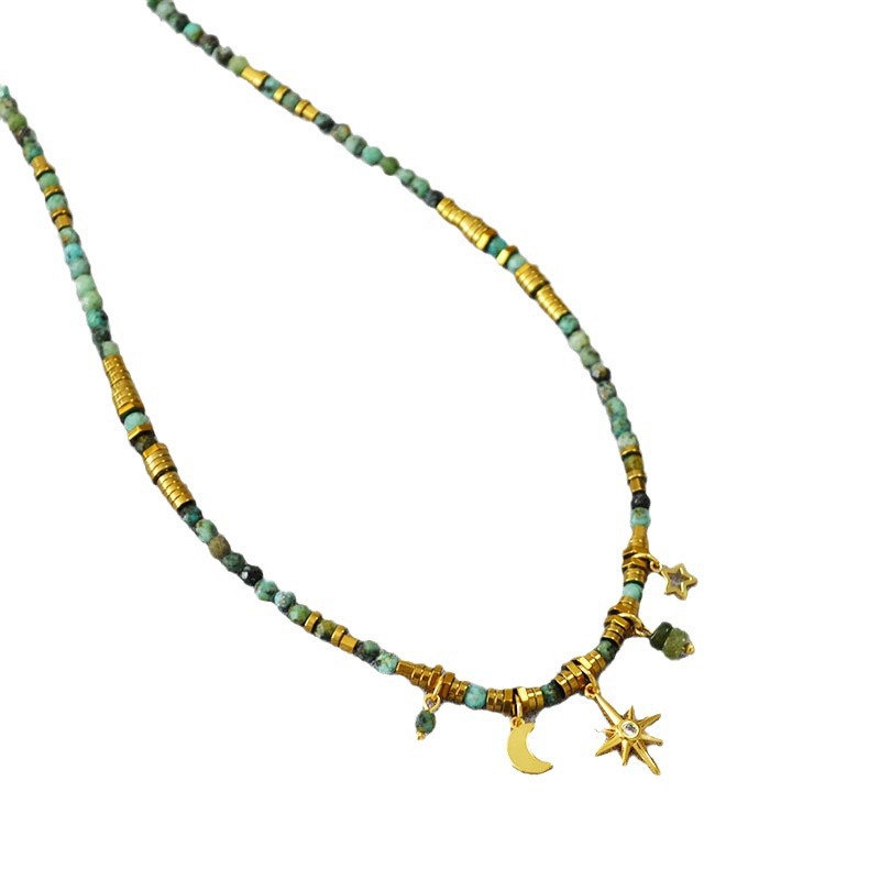 Retro Artistic Turquoise Beaded Necklace For Women